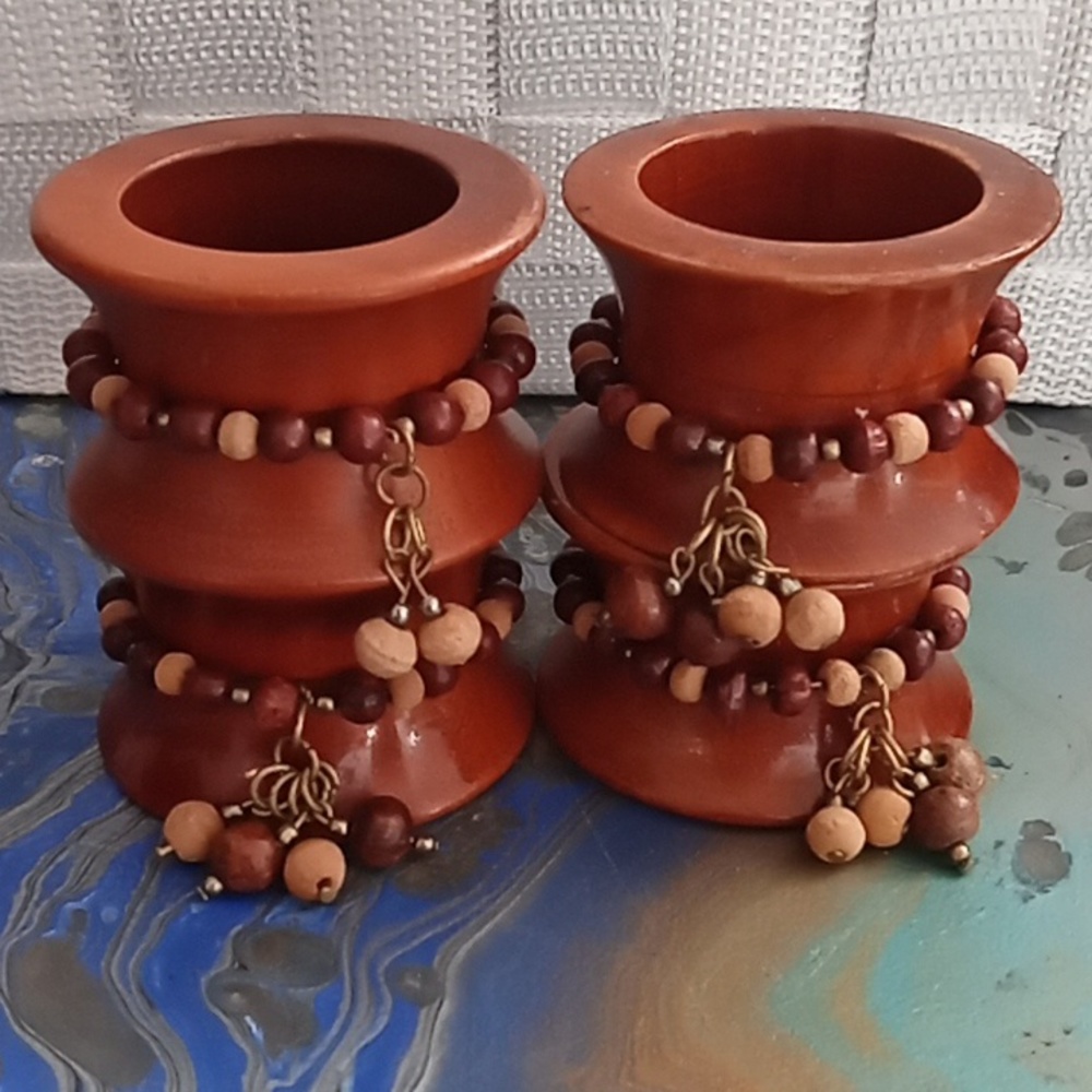 Vintage Wooden Beaded Napkin Rings.